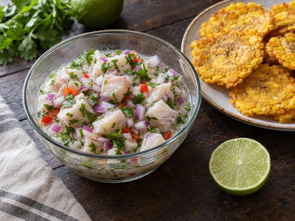 Sea bass ceviche with plantain chips